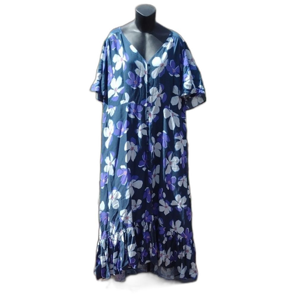 Evans Maxi Sasha Flutter Sleeve Violets Are Blue Floral Dress Size 16